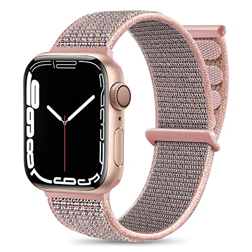 Maledan Nylon Armband Kompatibel mit Apple Watch Armband 44mm 38mm 42mm 40mm 41mm 45mm 49mm, Verstellbare Sport Armband Kompatibel mit iWatch Series 9 8 7 6 5 4 3 2 1 SE, 42mm/44mm/45mm/49mm, Sandrosa von Maledan