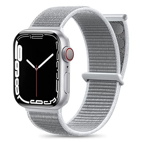 Maledan Nylon Armband Kompatibel mit Apple Watch Armband 44mm 38mm 42mm 40mm 41mm 45mm 49mm, Verstellbare Sport Armband Kompatibel mit iWatch Series 9 8 7 6 5 4 3 2 SE, 42mm/44mm/45mm/49mm, Hell Grau von Maledan