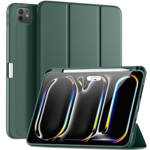 Maledan Hülle für iPad Pro 11 2024 (M4 5. Generation) mit Stifthalter, Flexible TPU Rückseite Schutzhülle Case Unterstützt Apple Pencil Pro/USB-C, Auto Schlafen/Wachen, Kiefer Grün von Maledan
