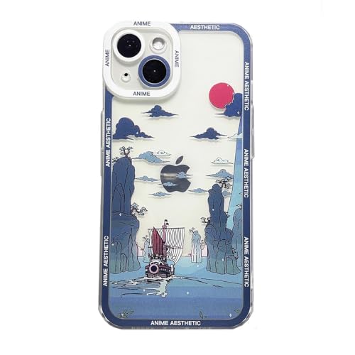 Mamarmot Schutzhülle für iPhone 13, transparent, japanisches cooles Cartoon-Anime, ästhetisches Landschaftsdesign, stilvoll, weich, stoßfest, Engelsaugen-Schutzhülle, transparent (Landscape-4) von Mamarmot