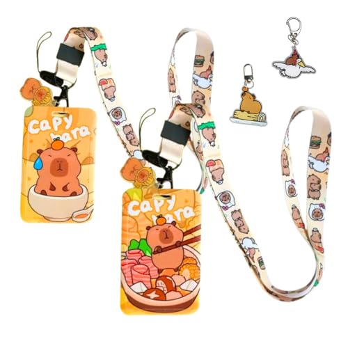 Niedliches Capybara-Schlüsselband für Ausweise, Ausweishalter, Abzeichen, Cartoon-Flachhalsband mit Clip, wasserdichter Kunststoff, vertikaler Namensschild, Ausweishalter (C) von Mamarmot