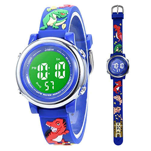 Kinderuhr Digital für Jungen Mädchen 3ATM Wasserdicht Kinder Armbanduhr mit Wecker Datum Stoppuhr Kinder Uhr für 3-10 Jahre (Blauer Dinosaurier) von Mamiddle