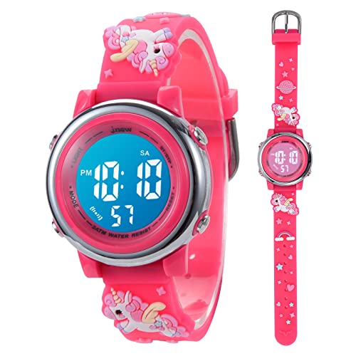 Kinderuhr Digital für Jungen Mädchen 3ATM Wasserdicht Kinder Armbanduhr mit Wecker Datum Stoppuhr Kinder Uhr für 3-10 Jahre (Rosarotes Einhorn) von Mamiddle