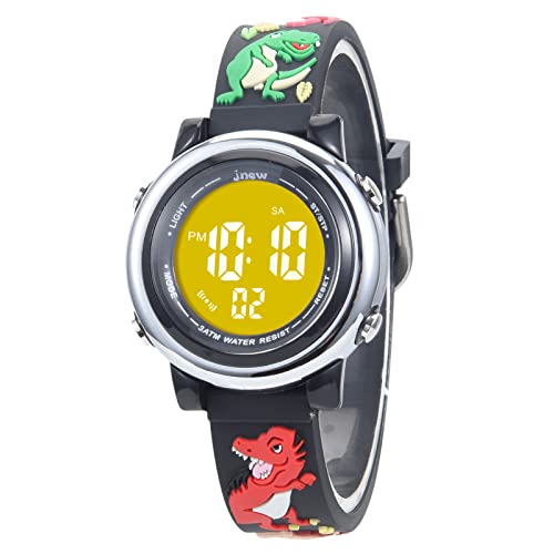 Kinderuhr Digital für Jungen Mädchen 3ATM Wasserdicht Kinder Armbanduhr mit Wecker Datum Stoppuhr Kinder Uhr für 3-10 Jahre (Schwarzer Dinosaurier) von Mamiddle