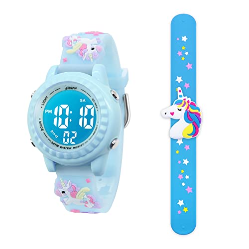 Mamiddle Kinderuhr Digital für Jungen Mädchen 3ATM Wasserdicht Kinder Armbanduhr mit Wecker Datum Stoppuhr Kinder Uhr für 3-10 Jahre (Hellblaues Einhorn 2) von Mamiddle