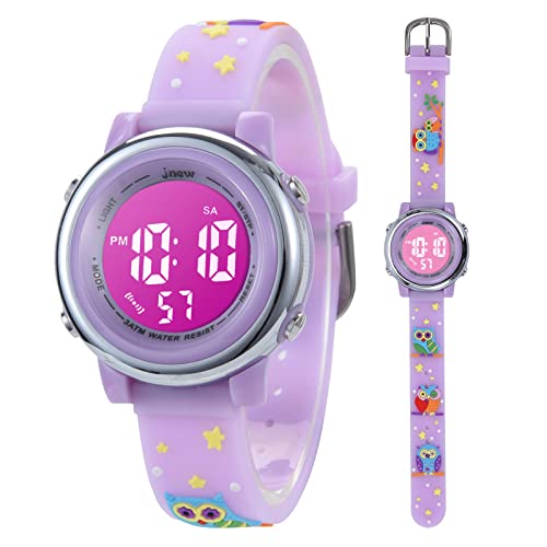 Mamiddle Kinderuhr Digital für Jungen Mädchen 3ATM Wasserdicht Kinder Armbanduhr mit Wecker Datum Stoppuhr Kinder Uhr für 3-10 Jahre (Lavendel Eule) von Mamiddle