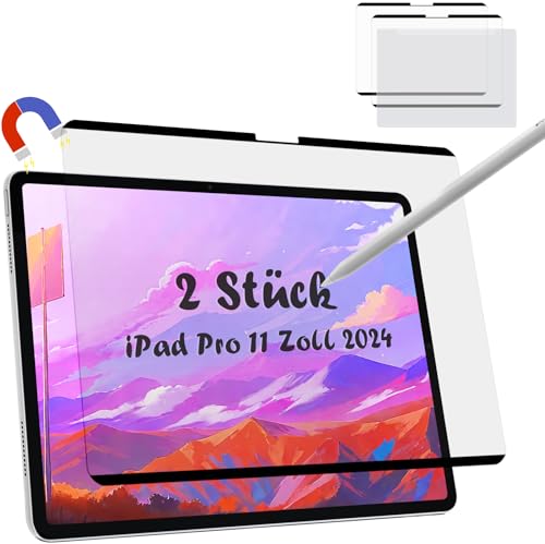 2 Stück Magnet Papier Schutzfolie Kompatibel mit iPad Pro 11 Zoll (M4, 2024), Magnetischer Matt Displayschutzfolie zum Schreiben Zeichnen-Abnehmbar/Anti-Blendung von Mamol