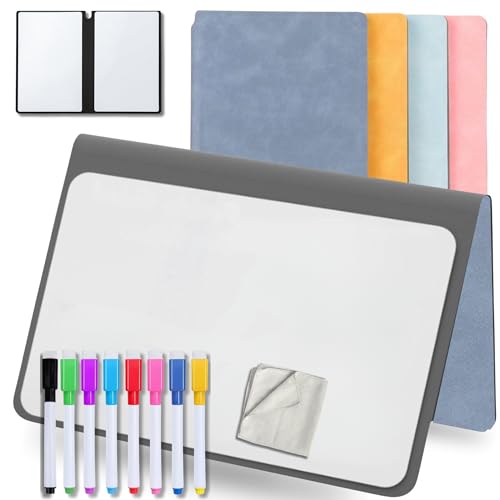 MandA® Kleine weiße Tafel, faltbar, abwischbar und tragbar, 2 x A5 + 11 Filzstifte + Reinigungstuch, Whiteboard-Notizbuch, Bürozubehör, Studium, Grau. von MandA