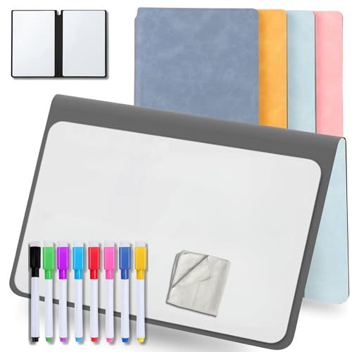 MandA® Kleine weiße Tafel, faltbar, abwischbar und tragbar, 2 x A5 + 11 Filzstifte + Reinigungstuch, Whiteboard-Notizbuch, Bürozubehör, Studium, Blau von MandA