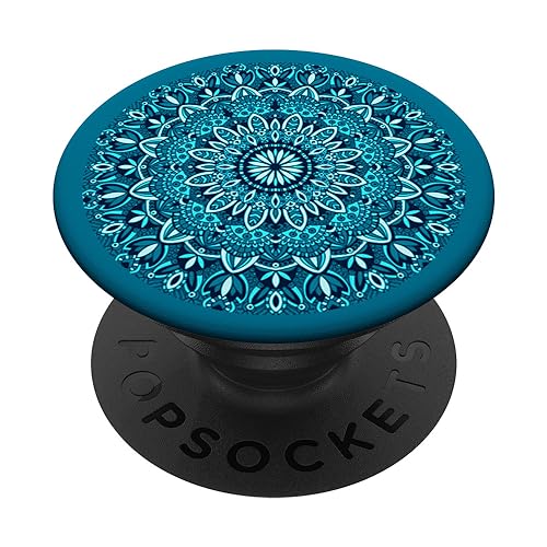 Blau Blue Türkis Mandala Teal Henna PopSockets PopGrip: Ausziehbarer Sockel und Griff für Handys/Tablets mit Tauschbarem Top von Mandala Forever