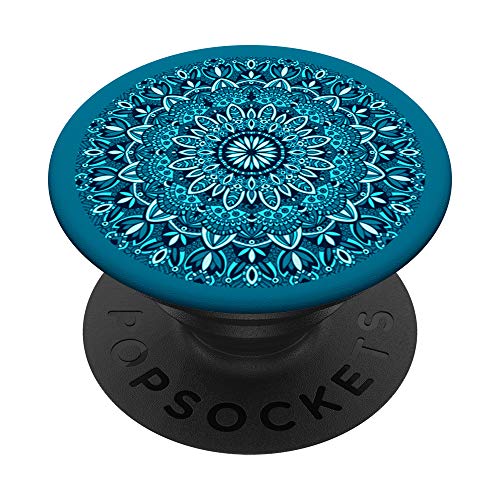 Blau Blue Türkis Mandala Teal Henna PopSockets PopGrip: Ausziehbarer Sockel und Griff für Handys/Tablets mit Tauschbarem Top von Mandala Forever