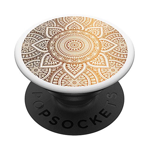 Gelb Orange Blume: Mandala Weiße Blume Henna Sonnenblume PopSockets PopGrip: Ausziehbarer Sockel und Griff für Handys/Tablets mit Tauschbarem Top von Mandala Forever