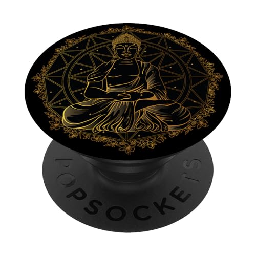 Mandala Buddha Buddhism Zen Yoga Meditation Spiritual Black PopSockets Klebender PopGrip von Mandala Gift PopLove Co.