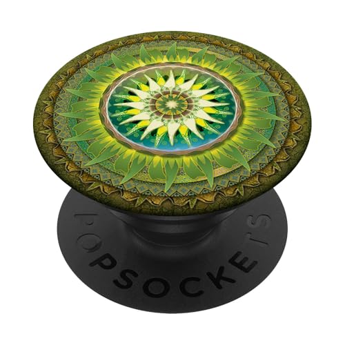 Grüner Mandala-Telefonhalter Netter Knopf-göttlicher Mandala - PopSockets Ausziehbarer Sockel und Griff für Smartphones und Tablets PopSockets Klebender PopGrip von Mandala Yoga Universe Designed Handyhalter