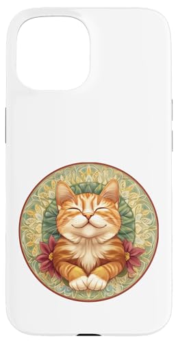 Süße entzückende lächelnde Ingwer Katze Mandala Kitty Hülle für iPhone 15 von Mandanimals Gear