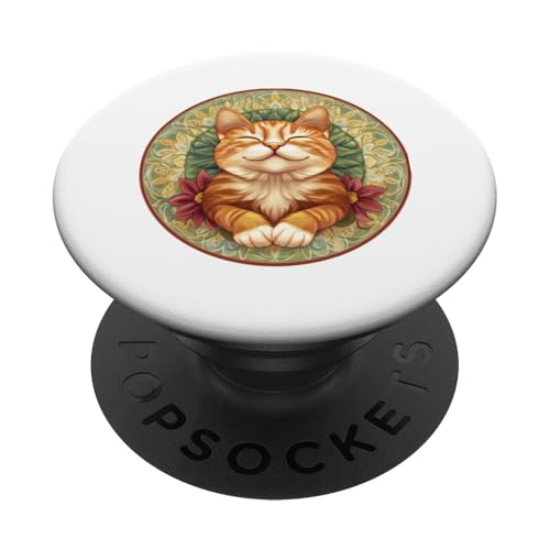 Süße entzückende lächelnde Ingwer Katze Mandala Kitty PopSockets Klebender PopGrip von Mandanimals Gear