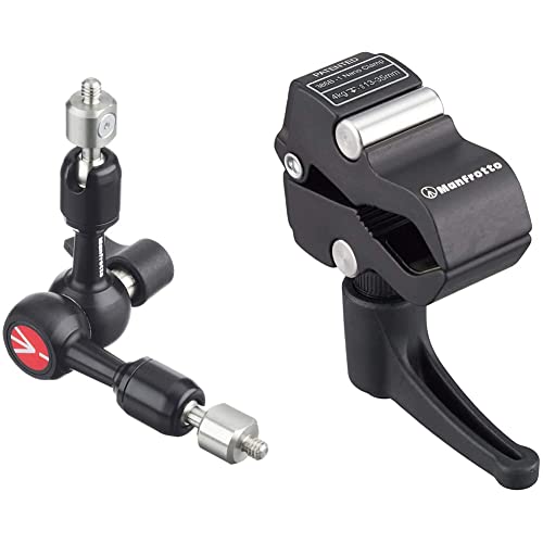 Manfrotto 244 Micro Friktionsarm mit austauschbarem Adapter & 386B-1 Nano-Clamp mit Kerbe für Verdehschutz von Manfrotto