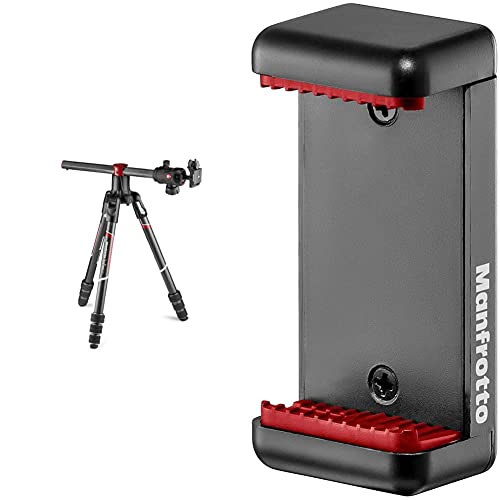 Manfrotto Befree GT XPRO Carbon: Stativ mit Kugelkopf 496, M-Lock-System, 90-Grad-Säule, 200PL-PRO-Platte, für DSLR- oder CSC-Kamera, MKBFRC4GTXP-BH & MCLAMP Smartphone Halterung, schwarz von Manfrotto