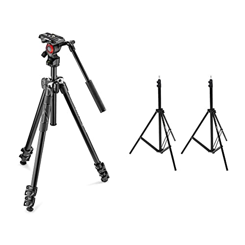 Manfrotto mk290lta3-v Kit 290 Leichtes Stativ mit Video-Fluidkopf, schwarz & Amazon Basics - Kamera - Beleuchtungsstativ, Aluminium, 2,04 m, 2er-Pack von Manfrotto