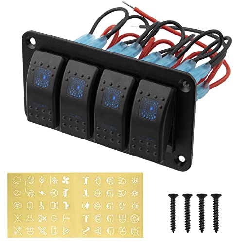 4 Gang Rocker Switch Panel Wasserdicht 5 Pin On-Off Wippschalter Panel 12-24V für Wohnwagen Marine Boot RV Auto Fahrzeuge LKW Anhänger Yacht(Blau) von MangWany