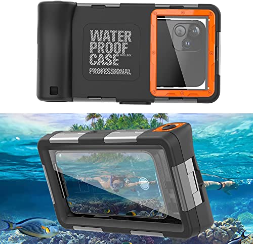 Universelle Unterwasser-Schutzhülle für alle Apple iPhone/Samsung Galaxy/Google Pixel-Serie, 15 m, Unterwasserfotografie zum Schnorcheln, Foto, Video (schwarz/orange) von Mangix