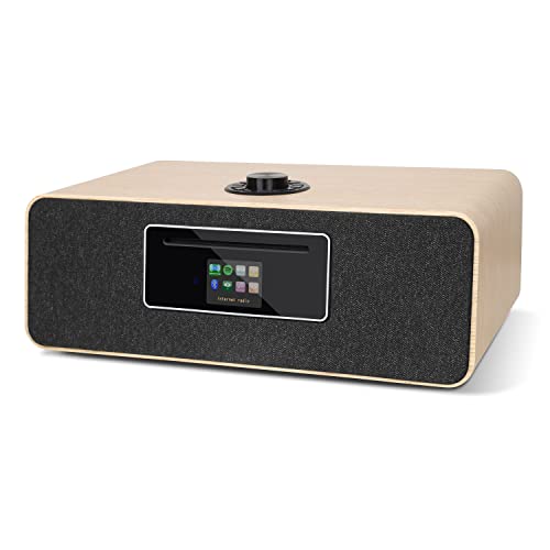 MangoKit MS5 DAB/DAB+ und UKW-WLAN-Internetradio, Digitalradio mit Stereo-CD-Player, Bluetooth, Spotify-Konnektivität, Wecker, Sleep-Timer, USB, Fernbedienung und App-Steuerung (weiße Eiche) von MangoKit