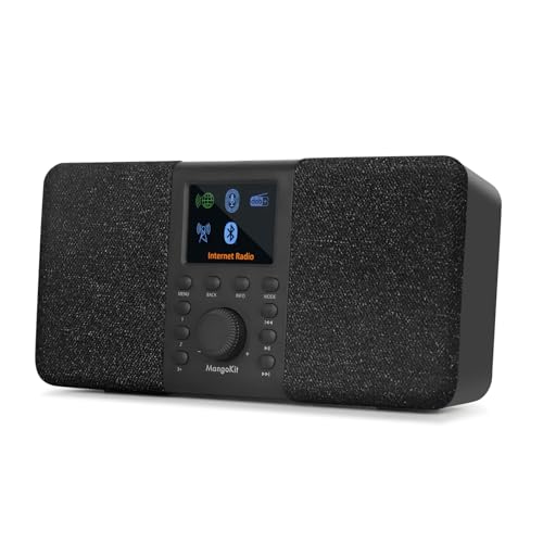 MangoKit SR20 Internet-Radio mit WiFi,tragbares DAB-Radios mit Bluetooth-Lautsprecher,Podcast-Player,FM-Radio,Küchenradio mit Netz-und Batteriebetrieb,Stereoklang,Farbdisplay,Doppelalarm-Schwarz von MangoKit
