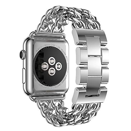 Mangoton-kompatibel mit Apple Watch Band 42mm, 44mm, 45mm, Edelstahl-Metallbändern, Cowboy-Kettenriemenersatz für iWatch-Serien SE, 7, 6, 5, 4, 3, 2, 1, Silber, 42/44/45mm von Mangoton