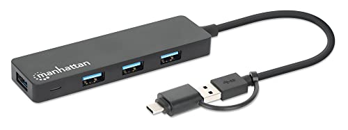 MANHATTAN 180863 Hub USB 3.2 Gen1 4 Anschlüsse Combo USB-A und USB-C™ Schwarz von Manhattan