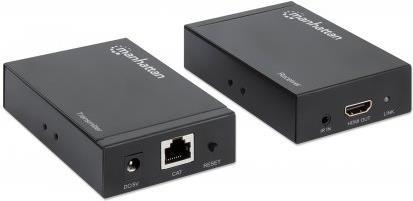 MANHATTAN 4K HDMI over Ethernet Extender Set HDMI-Signalverl�ngerung mit 4K@30Hz bis zu 50 m �ber ein einzelnes Netzwerkkabel, Sender- und Empf�ngermodul, IR-Unterst�tzung, schwarz (207645) von Manhattan