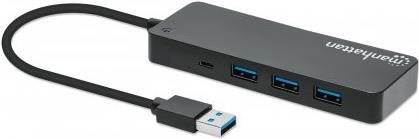 MANHATTAN 7-Port USB 3.2 Gen 1 Typ-A Hub USB-A-Stecker auf sieben USB-A-Buchsen, 5 Gbit/s SuperSpeed USB (vorher USB 3.0), Stromversorgung über USB, schwarz (168403) von Manhattan