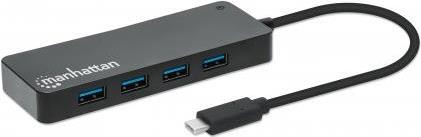 MANHATTAN 7-Port USB 3.2 Gen 1 Typ-C Hub USB-C-Stecker auf sieben USB-A-Buchsen, 5 Gbit/s SuperSpeed USB (vorher USB 3.0), Stromversorgung über USB, schwarz (168410) von Manhattan