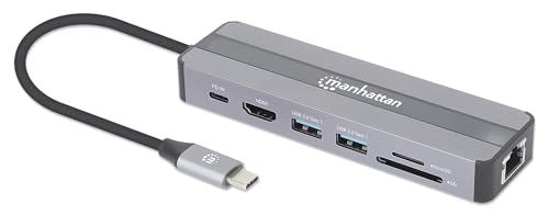 MANHATTAN 7-in-1-Dockingstation USB C-Stecker auf HDMI-Buchse 4K30Hz 2X USB-A 5 Gbit/s Gigabit-RJ45 USB-C PD 87W Kartenleser MANHATTAN 7-in-1-Dockingstation USB C-Stecker auf HDMI-Buchse 4K30Hz 2X USB-A 5 Gbit/s Gigabit-RJ45 USB-C PD 87W Kartenleser von Manhattan