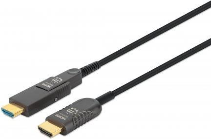 MANHATTAN Aktives optisches High Speed HDMI-Glasfaserkabel mit abnehmbarem Stecker 4K@60Hz UHD, HDMI-Stecker auf Micro-HDMI-Stecker (Typ D) und abnehmbarer HDMI-Stecker (Typ A), 30 m, HEC, ARC, vergoldete Kontakte, schwarz (355520) von Manhattan