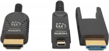 MANHATTAN Aktives optisches High Speed HDMI-Glasfaserkabel mit abnehmbarem Stecker 4K@60Hz UHD, HDMI-Stecker auf Micro-HDMI-Stecker (Typ D) und abnehmbarer HDMI-Stecker (Typ A), 70 m, HEC, ARC, vergoldete Kontakte, schwarz (355544) von Manhattan