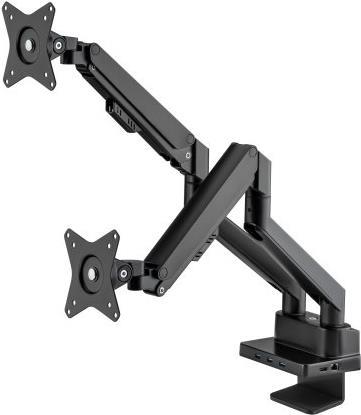 MANHATTAN Aluminium-Tischhalterung mit Gasdruckfeder für zwei Monitore & 8-in-1-Dockingstation Vollbewegliche Dual-Monitorarme für Monitore von 43,20cm (17) bis 81,30cm (32) und bis zu 9 kg pro Arm, USB-C-Anschluss mit Power Delivery, zwei 4K HDMI-Ports, drei USB 3.0-Ports, Gigabit RJ45-Port, schwarz (461887) von Manhattan