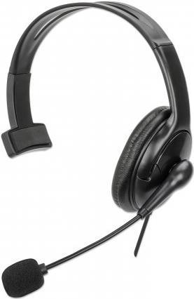 MANHATTAN Mono USB-Headset mit reversiblem Mikrofon Ohrumschließendes Design (Over-Ear), Ohrmuschel einseitig, Mikro links oder rechts tragbar, USB-A-Stecker, kabelgebunden, integrierte Lautstärkeregelung und Stummschaltung, schwarz (180849) von Manhattan