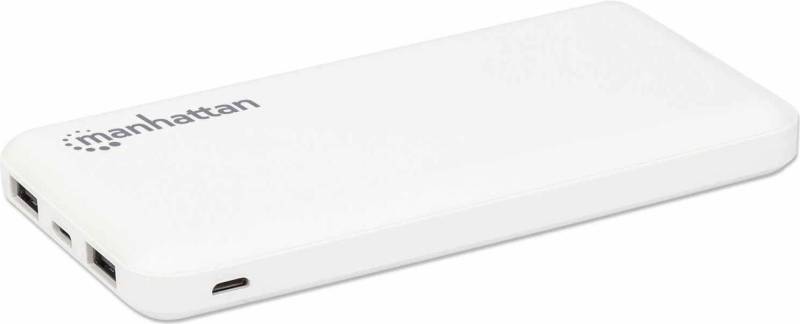 MANHATTAN Powerbank 10.000 mAh Zwei USB-A-Ausgangsports (2,1 A und 1 A), zwei Eingangsports (USB-C und Micro-USB, jeweils 2 A), 10.000 mAh, weiß (406277) von Manhattan