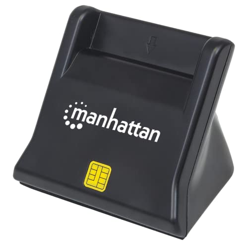 Manhattan 102025 USB-Smartcard-/Sim-Kartenlesegerät mit Standfuß USB 2.0 Typ Kontaktlesegerät Desktop extern schwarz von Manhattan