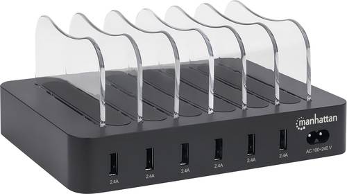 Manhattan 102254 USB-Ladestation 50W Steckdose Ausgangsstrom (max.) 2.4A Anzahl Ausgänge: 6 x USB 3 von Manhattan