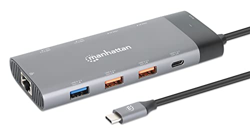 MANHATTAN 130714 Docking Station USB-C™ PD Dual-Monitor 8K Multiport 10-in-1 Silver von Manhattan