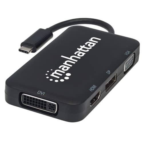 Manhattan 152600 USB-C 4-in-1 Audio/Video-Konverter (USB 3.1 Typ C-Stecker auf HDMI-/DisplayPort-/VGA-/DVI-Buchse) schwarz von Manhattan