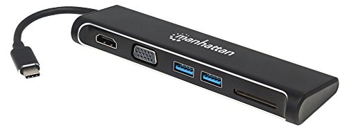 Manhattan 152631 USB 3.1 Typ C auf HDMI/VGA 4-in-1 Docking-Konverter (2-Port USB 3.0-Hub und SD-Kartenleser) Aluminium schwarz von Manhattan
