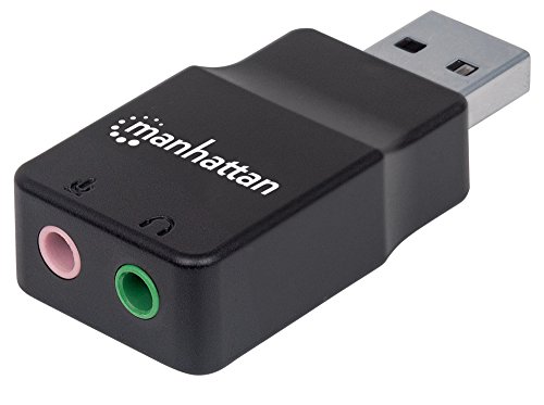 Manhattan 152754 Hi-Speed USB 2.0 Stereo Sound-Adapter, USB Typ A-Stecker auf Audio und Mikrofonbuchse 3,5 mm Klinke schwarz von Manhattan