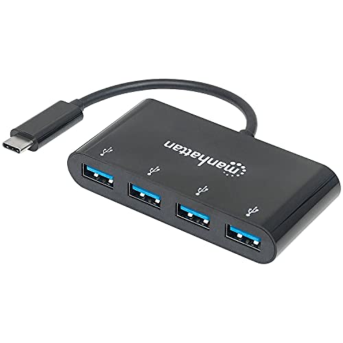 Manhattan 162746 USB 3.1 Generation 1 Type C-Hub (4 USB Type A-Ports, Stromversorgung über USB) schwarz von Manhattan