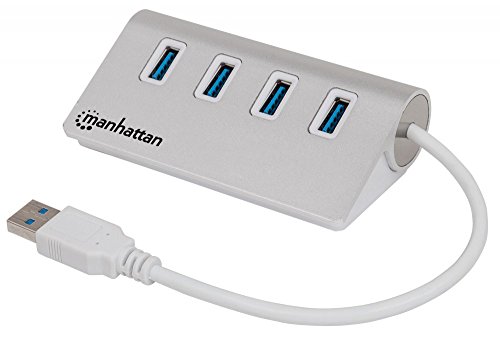 Manhattan 163767 4-Port USB 3.0 Hub (4 USB 3.0 Typ A-Ports, Aluminiumgehäuse, Stromversorgung über USB oder Netzteil) weiß von Manhattan
