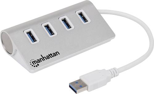 Manhattan 163767 4 Port USB 3.2 Gen 1-Hub (USB 3.0) mit Aluminiumgehäuse Weiß von Manhattan