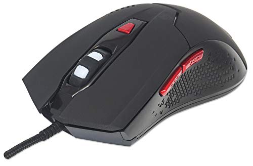 Manhattan 176071 USB-Gaming-Maus - LED PC Maus, Wired Optical Gaming Mouse, Kabelgebunden, 6 Tasten Plus Mausrad, Computerspiele - Schwarz/rot von Manhattan