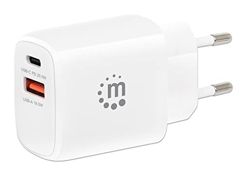 Manhattan 2-Port USB-Ladegerät PD USB-C/-A-Buchse 20W weiß von Manhattan