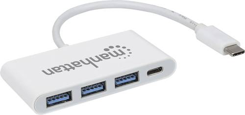 Manhattan 3+1 Port USB 3.2 Gen 1-Hub (USB 3.0) mit Schnellladeport, mit USB-C® Stecker Weiß von Manhattan